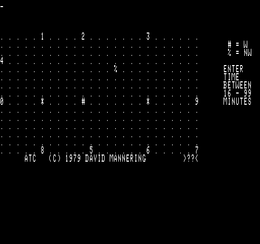 Air Traffic Controller Exidy Sorcerer Screenshot: Title screen.