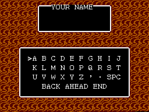 Miracle Warriors: Seal of the Dark Lord Sega Master System Screenshot: First, enter your name...
