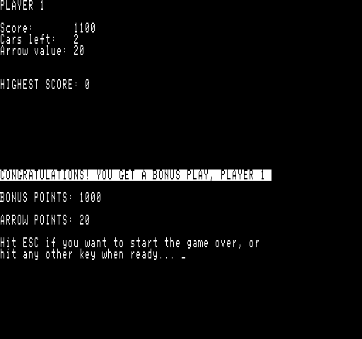Arrows and Alleys Exidy Sorcerer Screenshot: I earned a bonus!