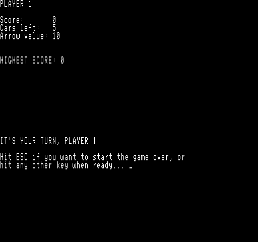 Arrows and Alleys Exidy Sorcerer Screenshot: It's your turn, player 1!