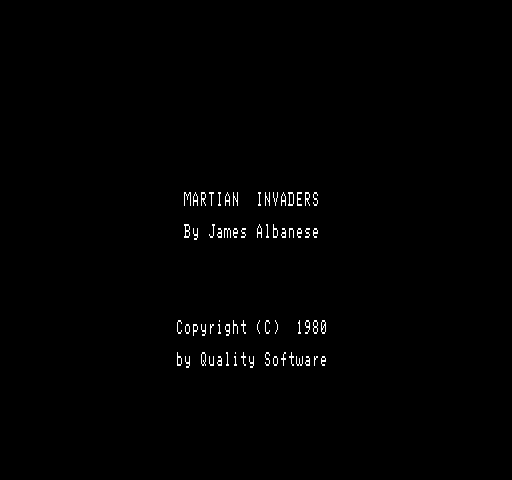 Martian Invaders Exidy Sorcerer Screenshot: Title screen.