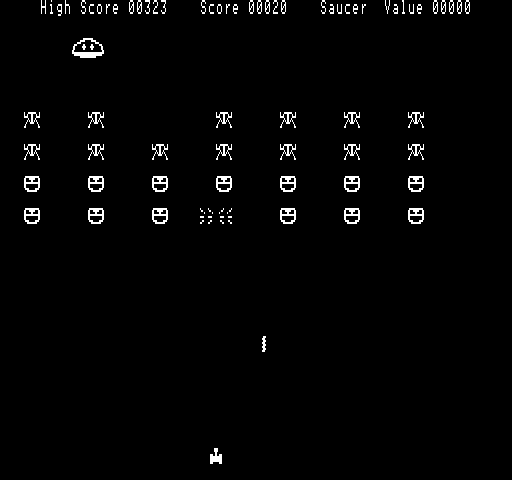 Martian Invaders Exidy Sorcerer Screenshot: One alien shot, more to go...