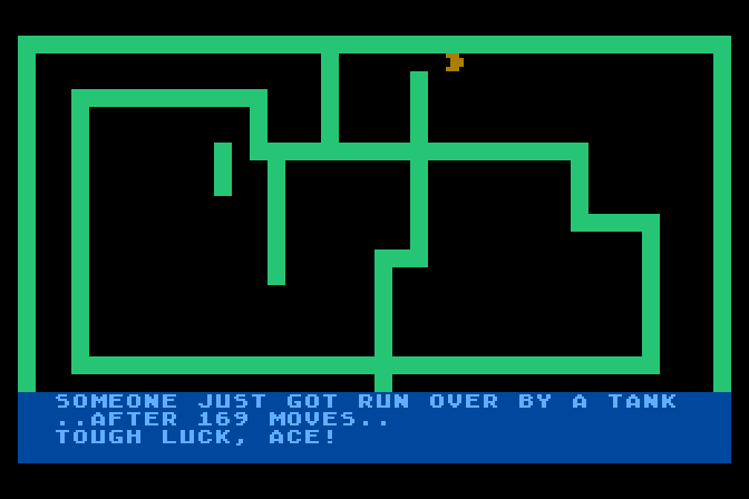 Tank Trap Atari 8-bit Screenshot: Oh no, someone got run over!