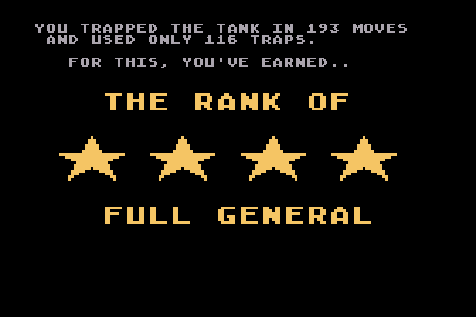 Tank Trap Atari 8-bit Screenshot: I earned the rank of Full General!