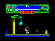 Vixen for ZX Spectrum - Enemy destroyed, pick up the "?" for a mystery bonus!