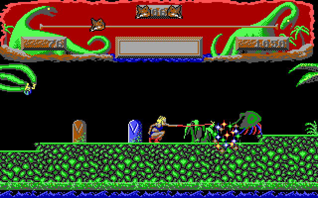 Vixen IBM PC/Compatibles Screenshot: You may need to crouch down to whip the short opponents...