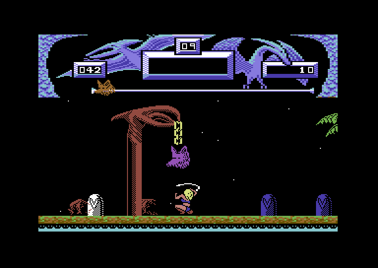 Vixen Commodore 64 Screenshot: Use the whip to destroy opponents.