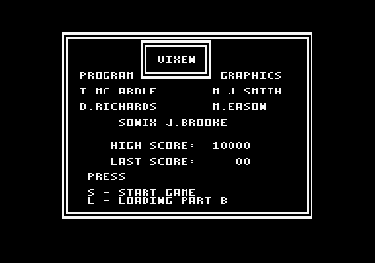 Vixen Amstrad CPC Screenshot: Main menu.