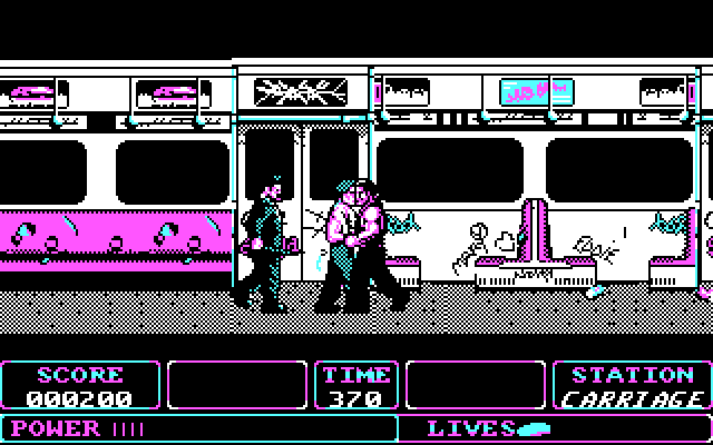 Fallen Angel IBM PC/Compatibles Screenshot: Fighting on the subway car.