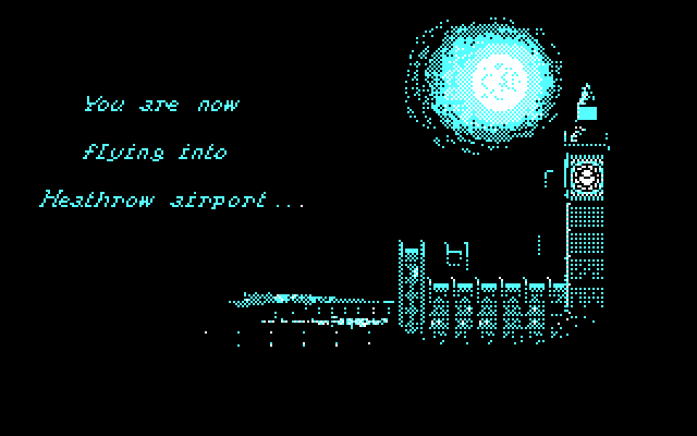 Fallen Angel IBM PC/Compatibles Screenshot: Game start; flying into Heathrow airport...
