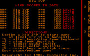 Big Top for IBM PC/Compatibles - Top scores and main menu.