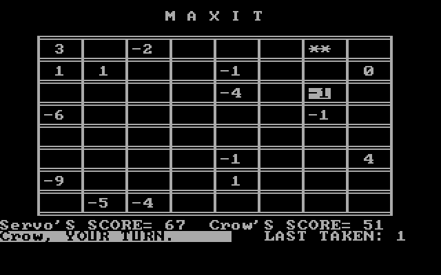 Maxit IBM PC/Compatibles Screenshot: Sometimes you will be forced to take a negative number.