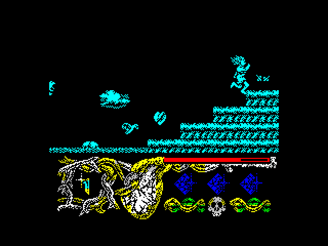 Hundra ZX Spectrum Screenshot: Jumping up a platform... (color off mode).