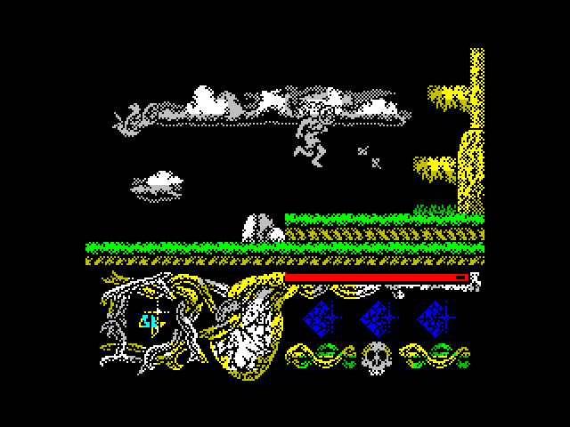 Hundra ZX Spectrum Screenshot: You can jump up the yellow platforms.