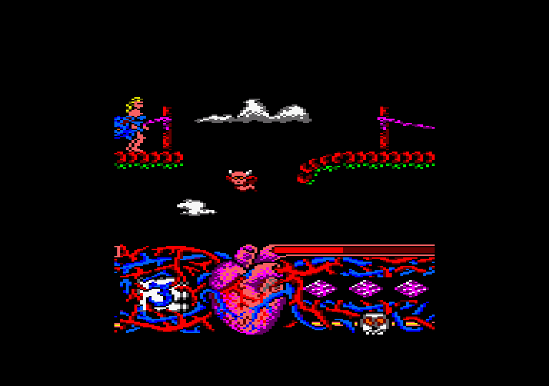Hundra Amstrad CPC Screenshot: Don't fall through gaps in the bridge...