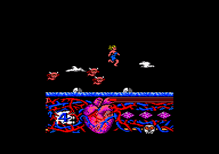 Hundra Amstrad CPC Screenshot: Time your jumps carefully to get past the water...