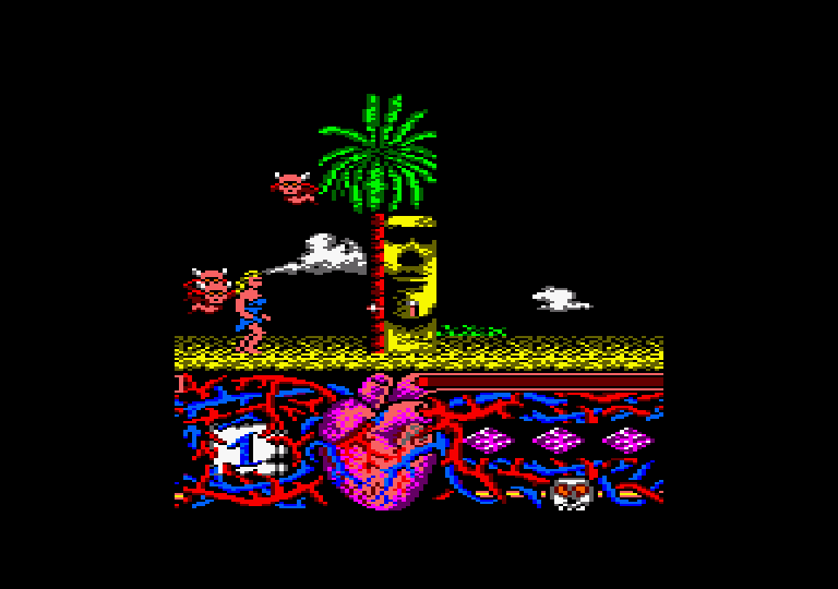 Hundra Amstrad CPC Screenshot: Use this platform to jump over some enemies...