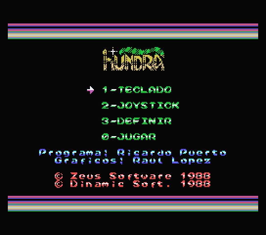 Hundra MSX Screenshot: The main menu.