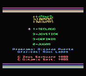 Hundra for MSX - The main menu.