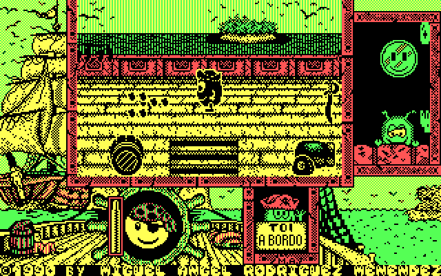 Toi Acid Game IBM PC/Compatibles Screenshot: The screen scrolls horizontally, or take the stairs down to the next level...