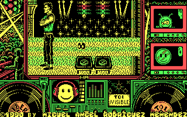 Toi Acid Game IBM PC/Compatibles Screenshot: I drank a strange drink, and now I'm invisible except for eyes!