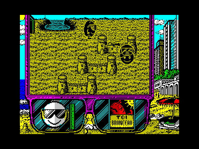Toi Acid Game ZX Spectrum Screenshot: Some sandcastles block the path in this direction.