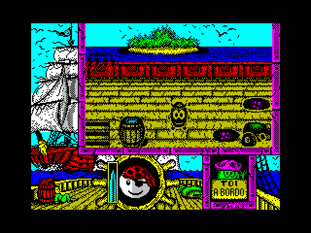 Toi Acid Game ZX Spectrum Screenshot: There's a staircase to the left to head down...