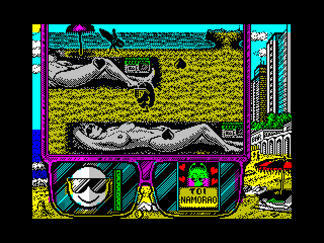 Toi Acid Game ZX Spectrum Screenshot: Found some sunbathers...