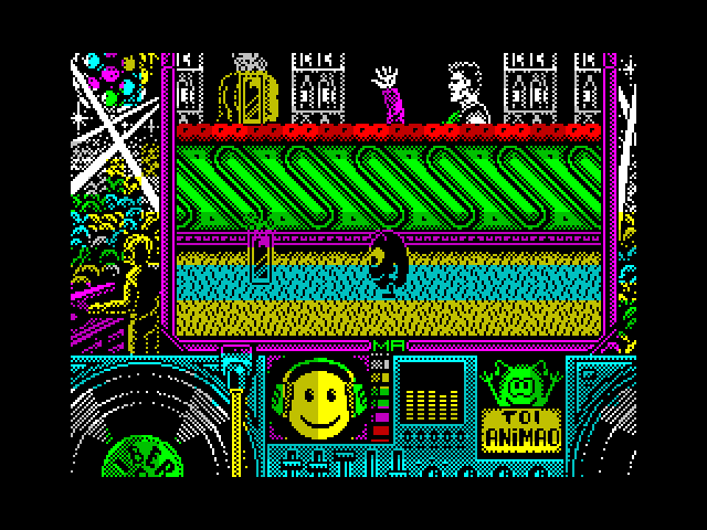 Toi Acid Game ZX Spectrum Screenshot: Don't get hit by falling drinks!