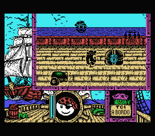 Toi Acid Game MSX Screenshot: Starting out on the pirate ship.