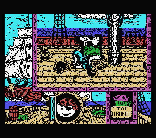 Toi Acid Game MSX Screenshot: Having a drink along with the pirate...