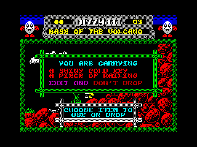 Fantasy World Dizzy ZX Spectrum Screenshot: Here's my inventory screen.