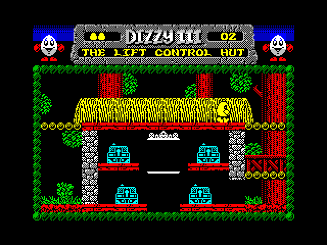 Fantasy World Dizzy ZX Spectrum Screenshot: Treasure chests! I'll need a key to unlock them...