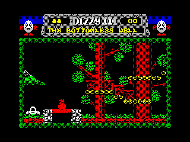 Fantasy World Dizzy ZX Spectrum Screenshot: Entering a forest...