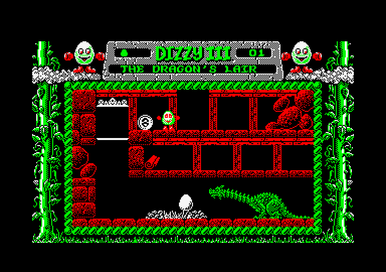 Fantasy World Dizzy Amstrad CPC Screenshot: Another coin! And another dragon...