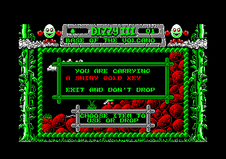 Fantasy World Dizzy Amstrad CPC Screenshot: The inventory menu.