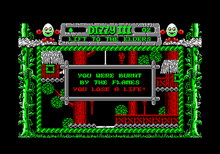 Fantasy World Dizzy Amstrad CPC Screenshot: Don't run into the torches!