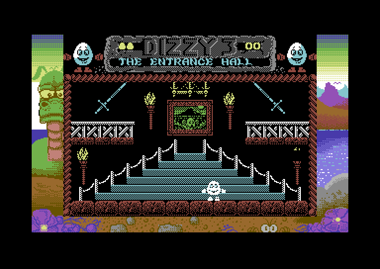 Fantasy World Dizzy Commodore 64 Screenshot: Welcome to The Entrance Hall.