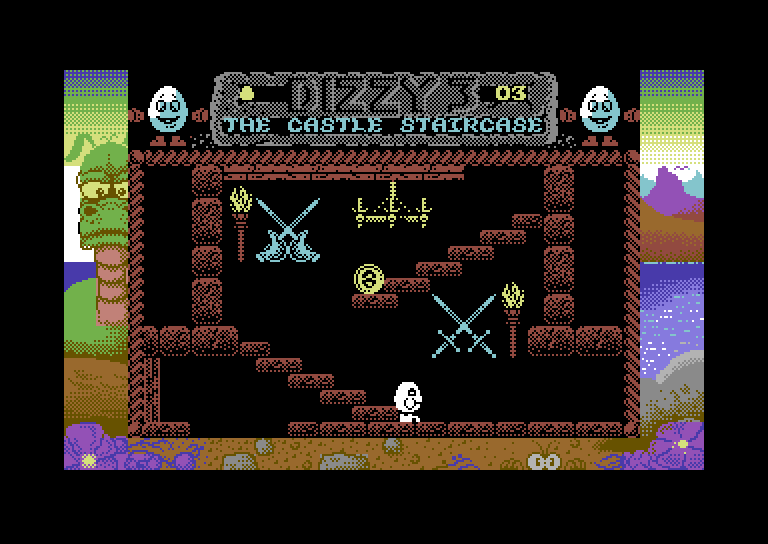 Fantasy World Dizzy Commodore 64 Screenshot: The castle staircase...