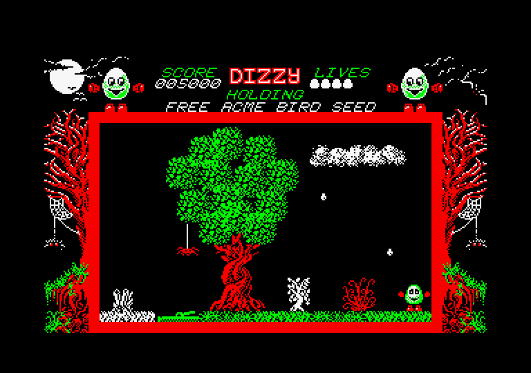 Dizzy: The Ultimate Cartoon Adventure Amstrad CPC Screenshot: Don't get hit by raindrops.