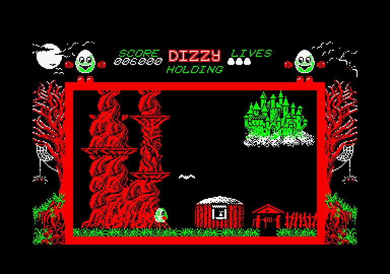 Dizzy: The Ultimate Cartoon Adventure Amstrad CPC Screenshot: A castle in the distance...