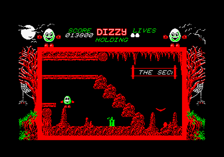 Dizzy: The Ultimate Cartoon Adventure Amstrad CPC Screenshot: A dead end...but maybe this item will help me out later...