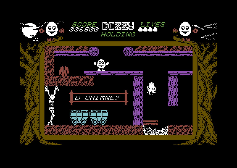 Dizzy: The Ultimate Cartoon Adventure Commodore 64 Screenshot: Avoid this ghost!