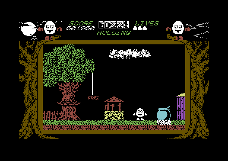 Dizzy: The Ultimate Cartoon Adventure Commodore 64 Screenshot: Game start.