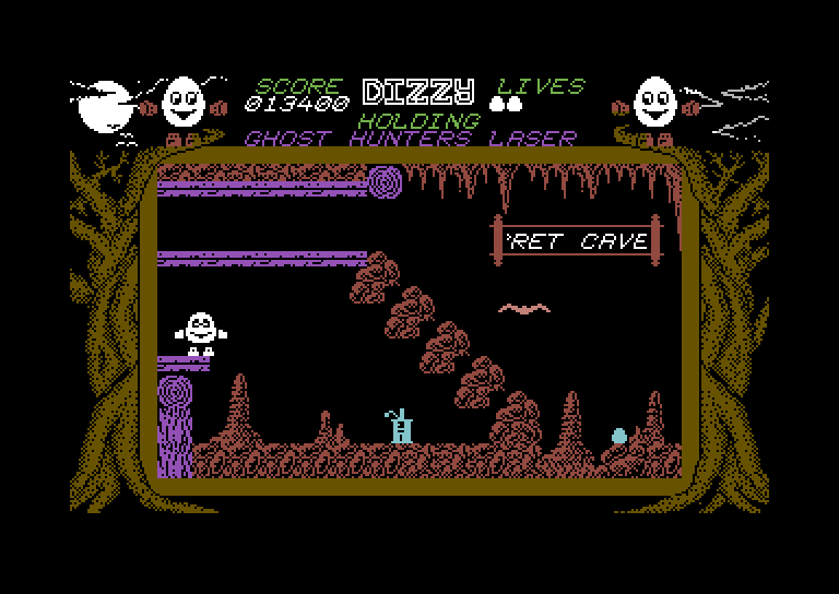 Dizzy: The Ultimate Cartoon Adventure Commodore 64 Screenshot: A dead end, but what's this I found?