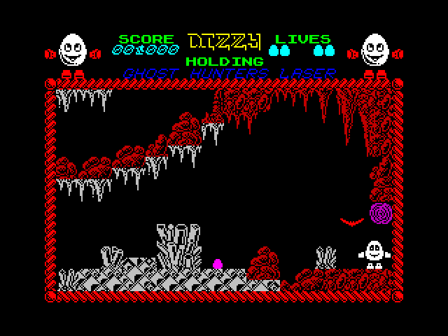 Dizzy: The Ultimate Cartoon Adventure ZX Spectrum Screenshot: Entering a cave.