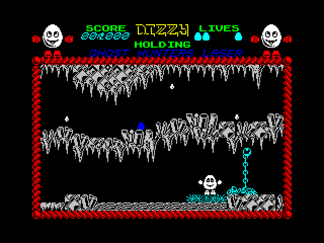 Dizzy: The Ultimate Cartoon Adventure ZX Spectrum Screenshot: I don't see a way to cross here, maybe I need to find an item?