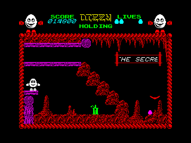 Dizzy: The Ultimate Cartoon Adventure ZX Spectrum Screenshot: A dead end, but that item may come in use...