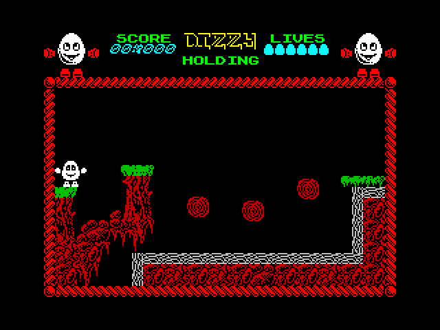 Dizzy: The Ultimate Cartoon Adventure ZX Spectrum Screenshot: Try to hop your way across this river...
