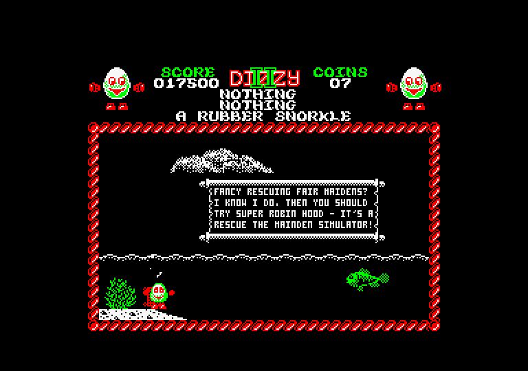 Treasure Island Dizzy Amstrad CPC Screenshot: With a snorkel you can go underwater.